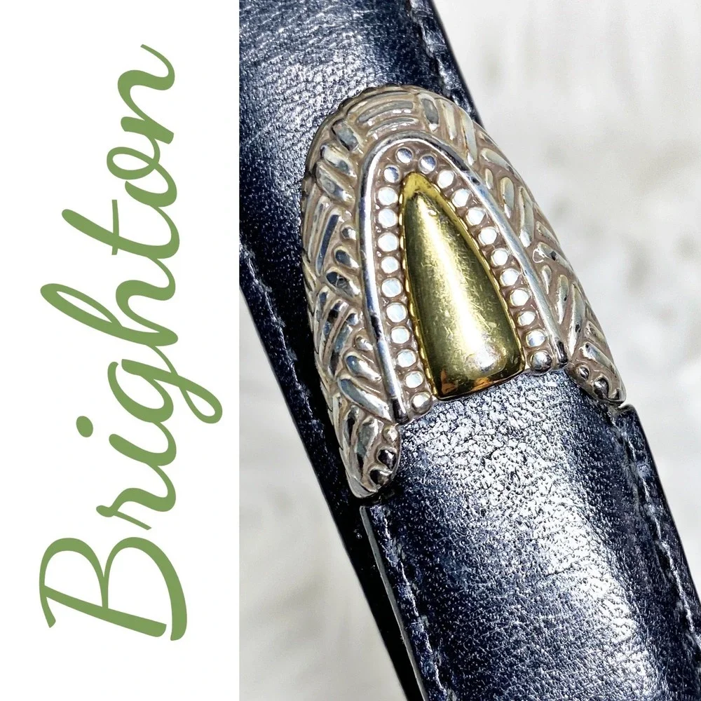 Brighton Black Leather‎ Belt Silver Gold Coastal Cowgirl Western Size 30 Medium